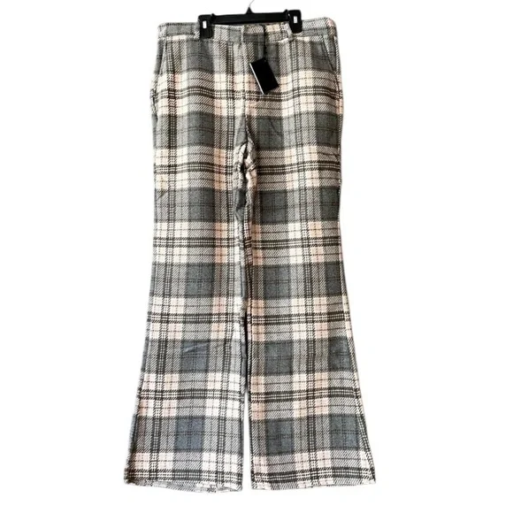 Area Stars Plaid Flare Leg Pants With Belt Loops in Gray/Pink Size L - Picture 3 of 7